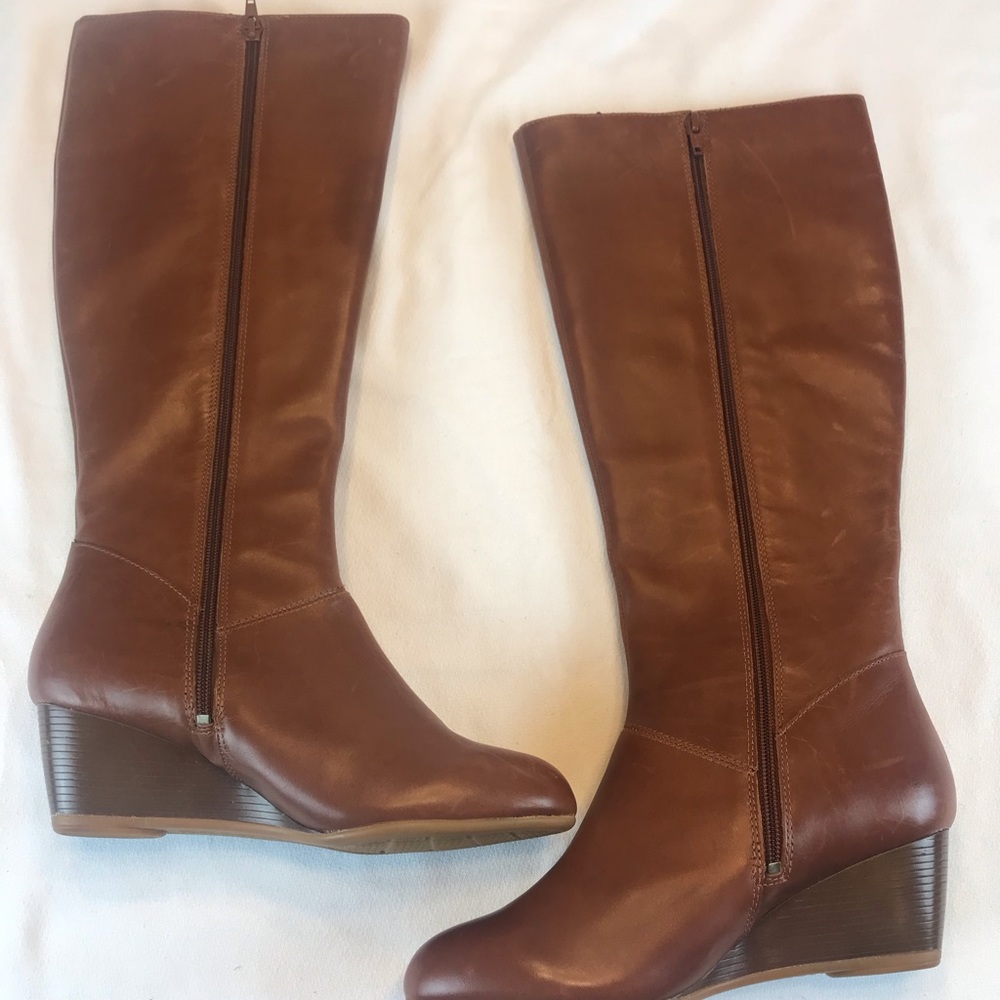 Hush Puppies brown leather wedge boots